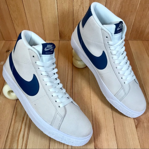 Nike SB Zoom Blazer Mid White Blue Skate Shoes - Picture 2 of 5